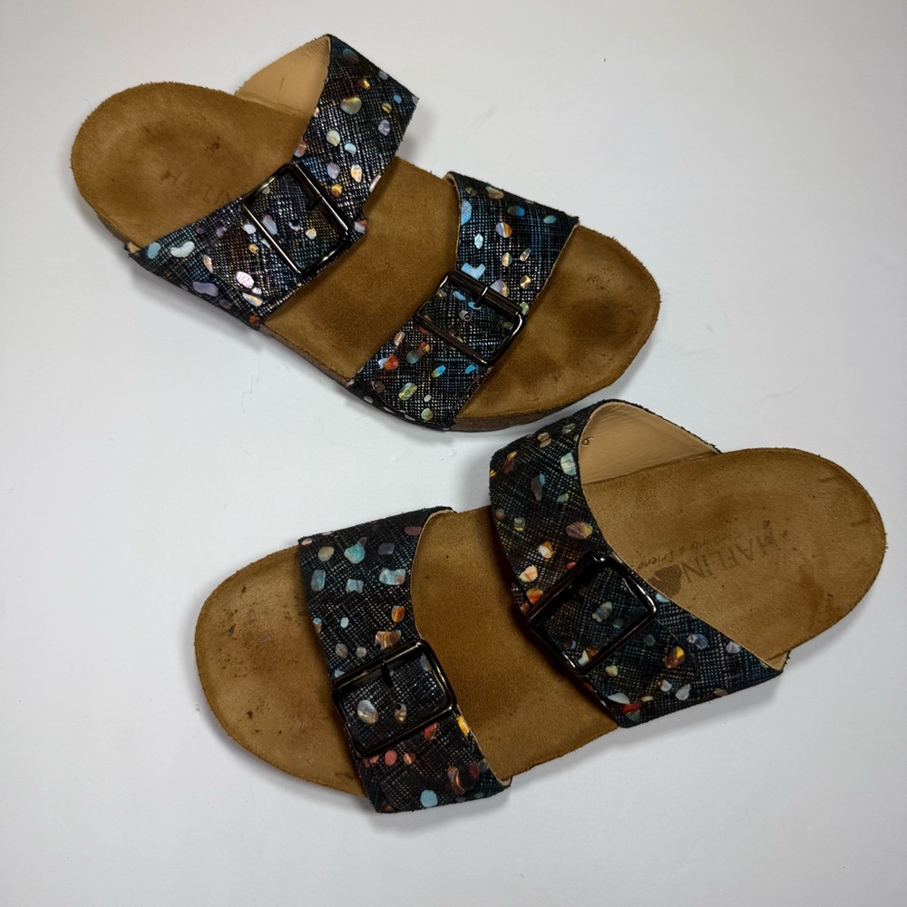 Haflinger Graphite Multi color Andrea Double Strap Leather Sandal Shoe 36 EU